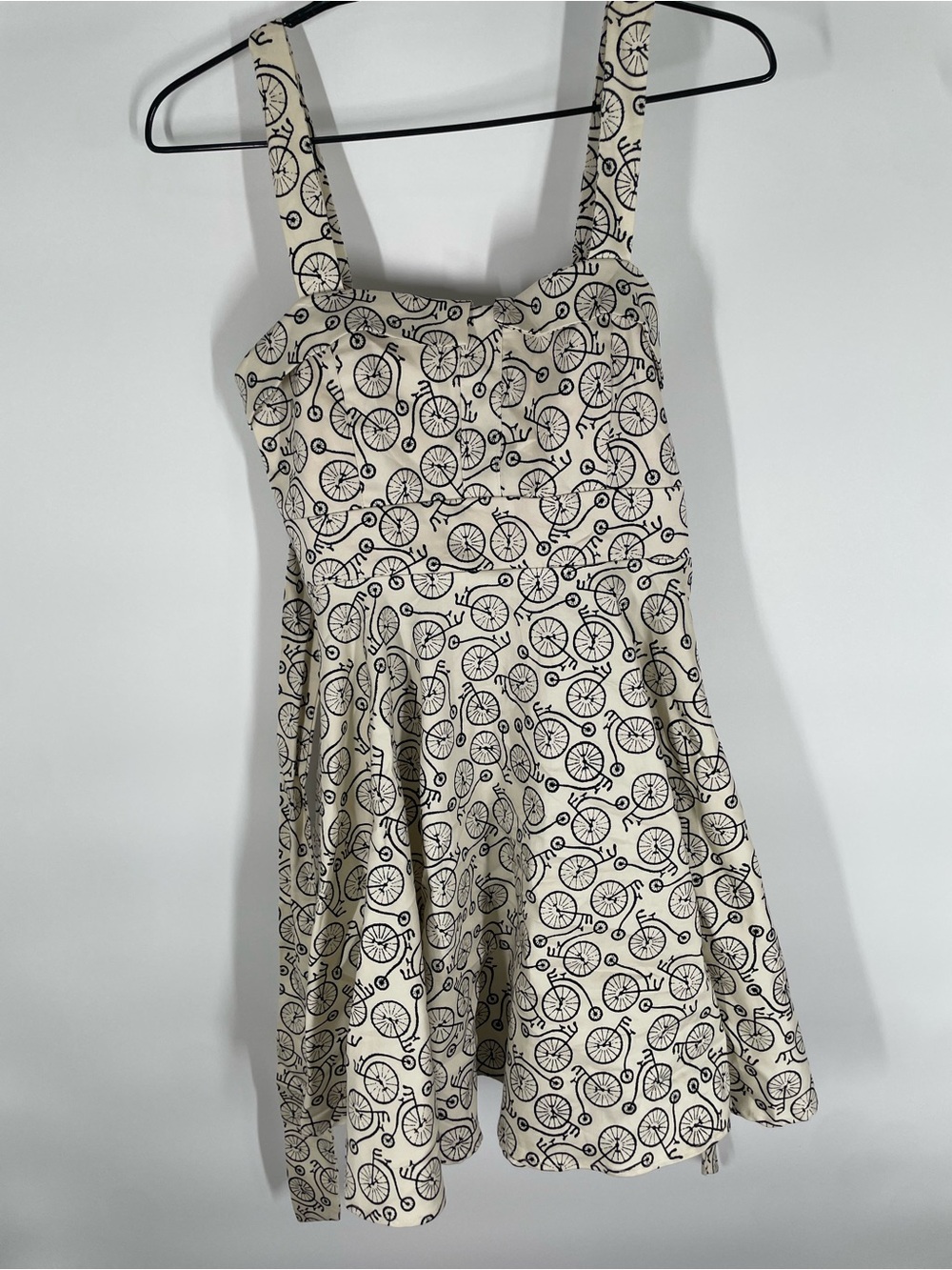 Beige Bicycle Print Mini Dress - Casual Strappy Summer Dress